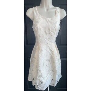 Grand Oriental Cream Floral Burnout Organza Fit Flare Dress S Sleeveless